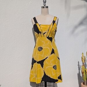 Anthropologie Moulinette Soeurs Brighter Seasons Gold & Black Silk Dress Size 6